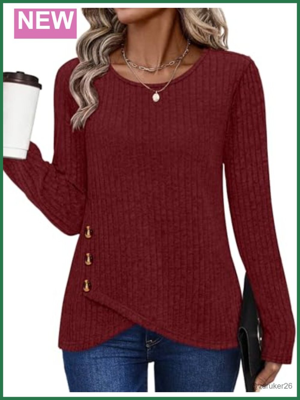Tunic Sweater Women Long Sleeve Crew Neck Pullover Buttons